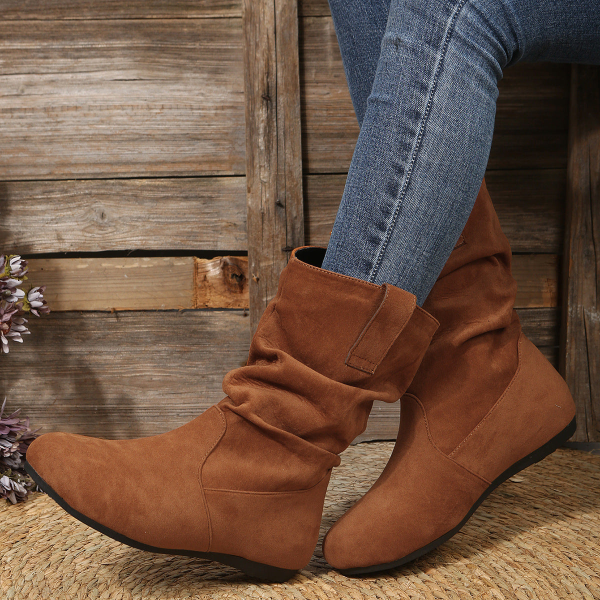 Women’s Suede Low Heel Fleece-Lined Slouch Boots