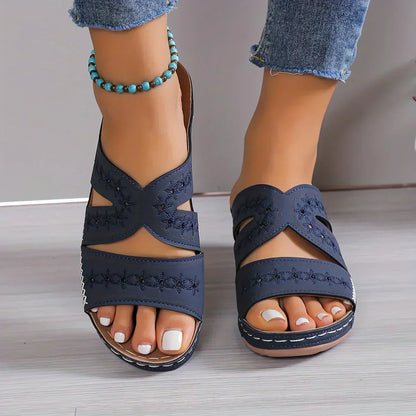 Sandalias de piel de color sólido para mujer