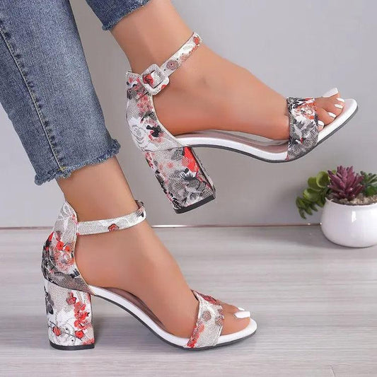 Fashion Women Black Flock Flower Color High Heels Sandals Female Pumps Peep Toe - Shop & Buy