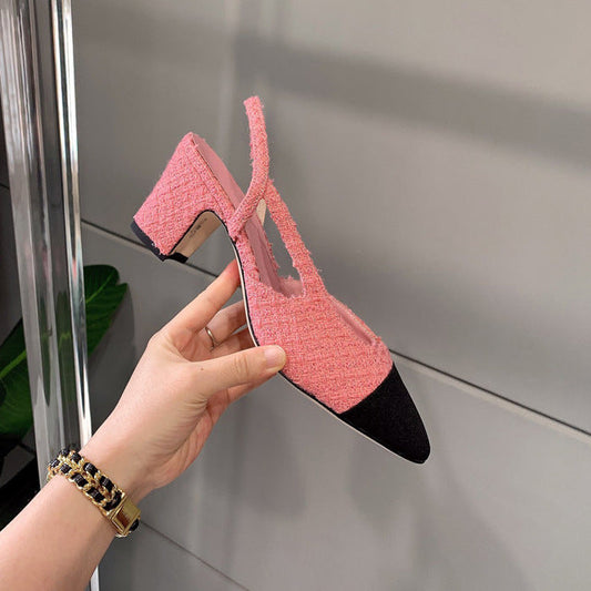 Bombas de tacón Slingback de las mujeres cerraron tacones redondos del bloque del dedo del pie