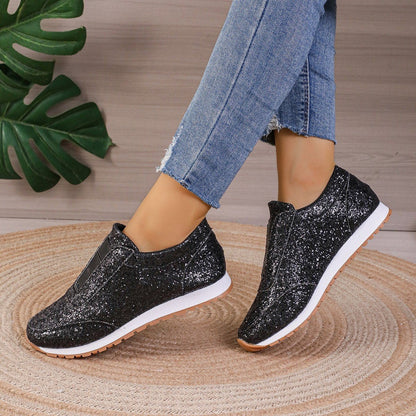 Sparkling Glitter Elastic Slip-On Fashion Sneakers