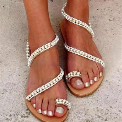 Sandalias de playa bohemias de strass