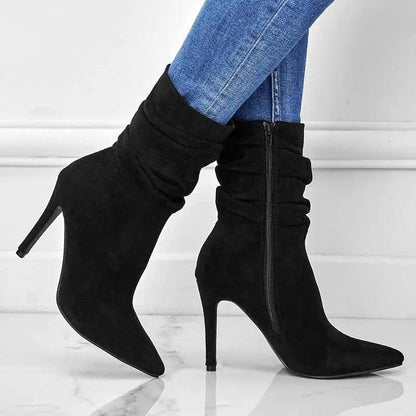 Pointed Toe Stiletto Heel Ankle Boots For Women Side Zipper-7