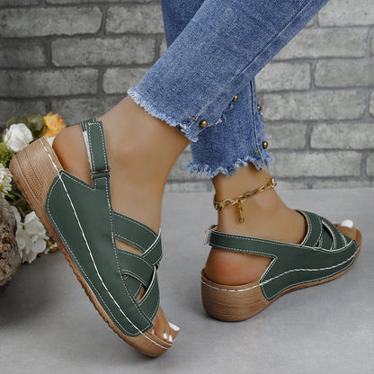 Sandalias de cuña cruzadas Slingback para mujer