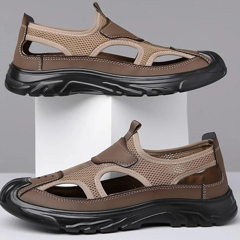 Sandalias de piel de malla para hombre